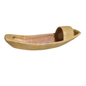 Vintage 50's GONDER Pottery Sampan Boat Planter Yellow & Pink 10" L